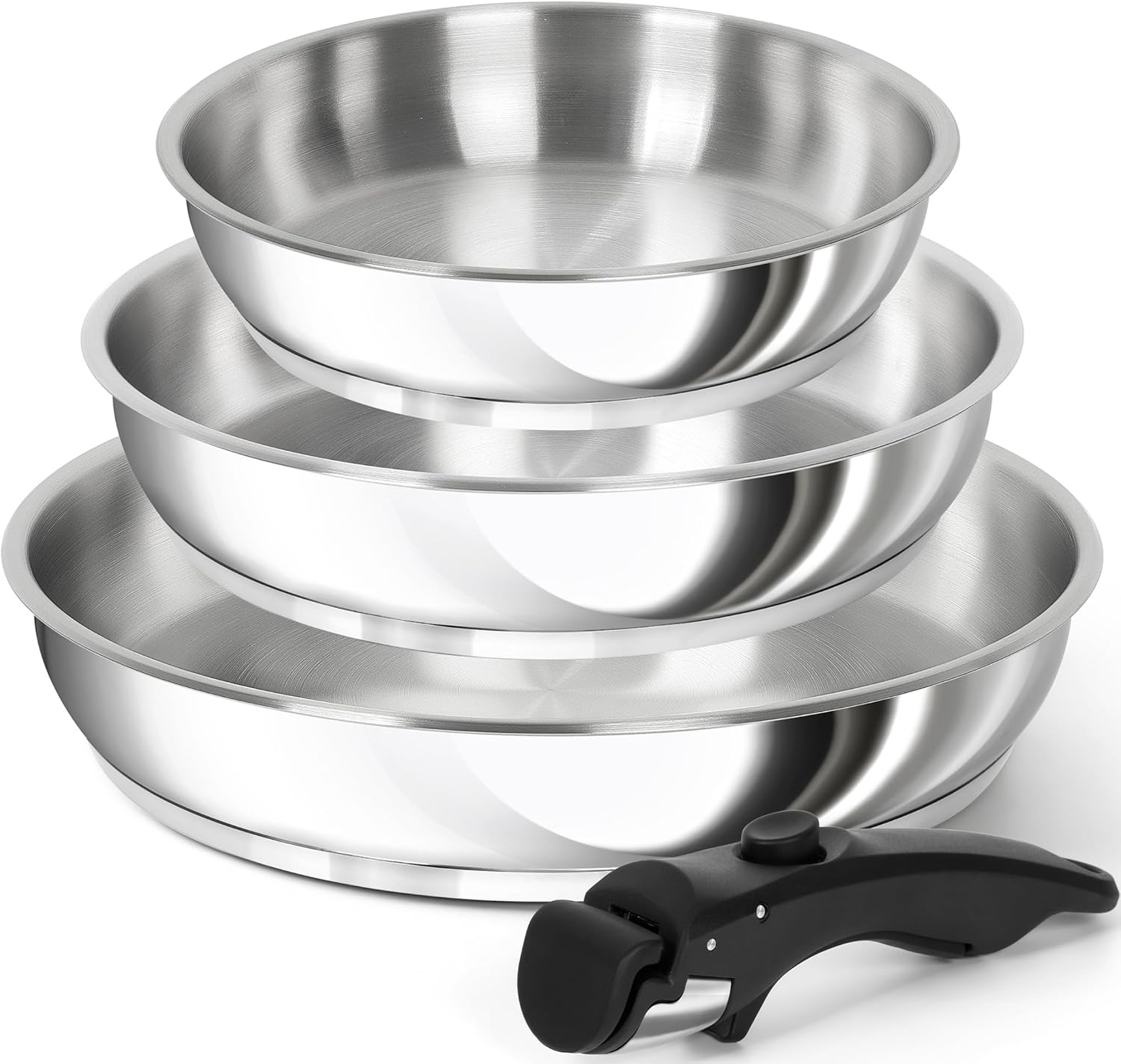 Michelangelo Stainless Steel Frying Pan Set, Cooking Pans with Removable Handle, Triply Base Stainless Steel Pan Set, Induction Compatible Skillet- 8" & 9.5" & 11" image number 5