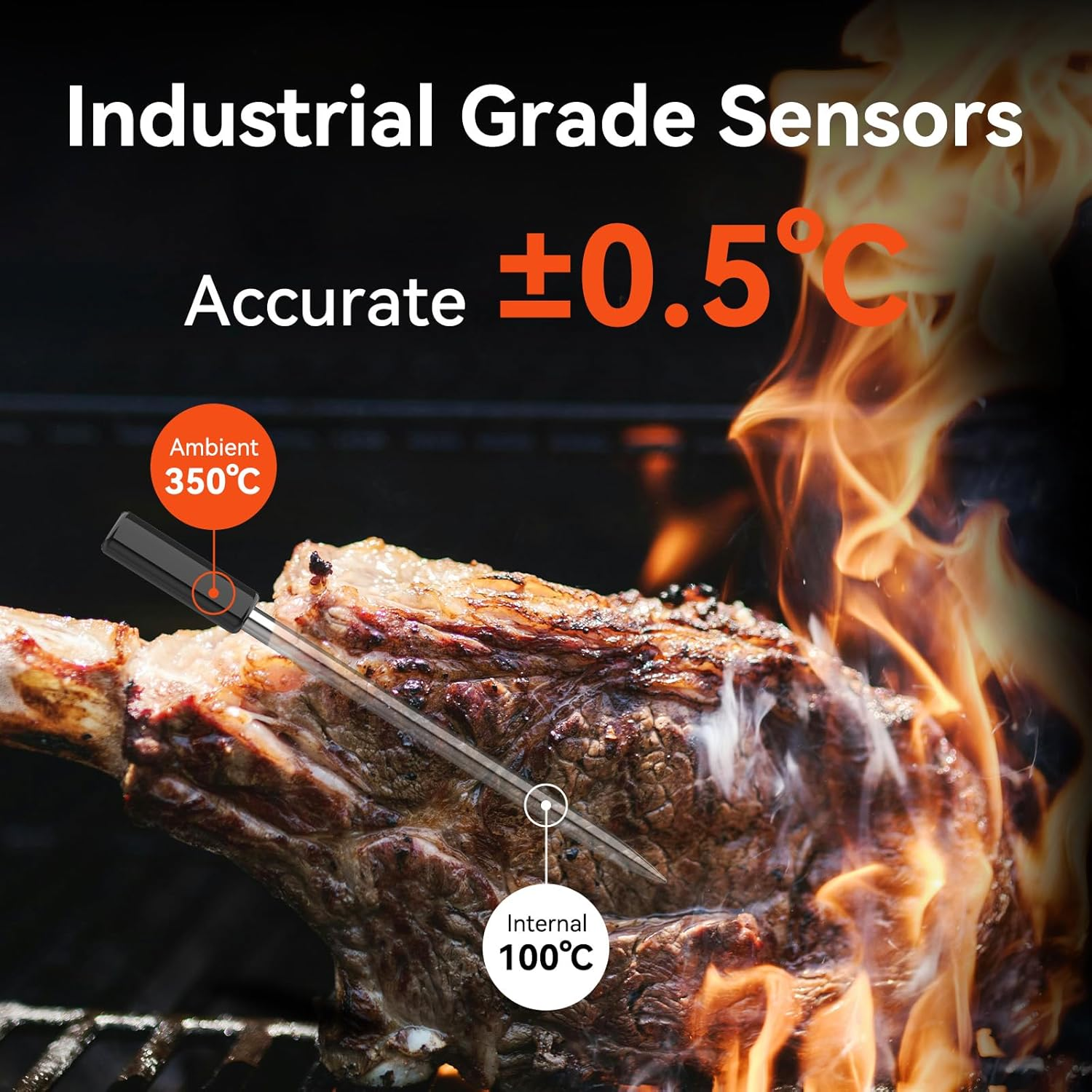 Meatmeet Pro Wireless Meat Thermometer, Wifi and Bluetooth Smart Cooking Thermometer with App Alerts, IP67 Waterproof & Heat-Resistant for BBQ, Oven, Grill, Air Fryer image number 5