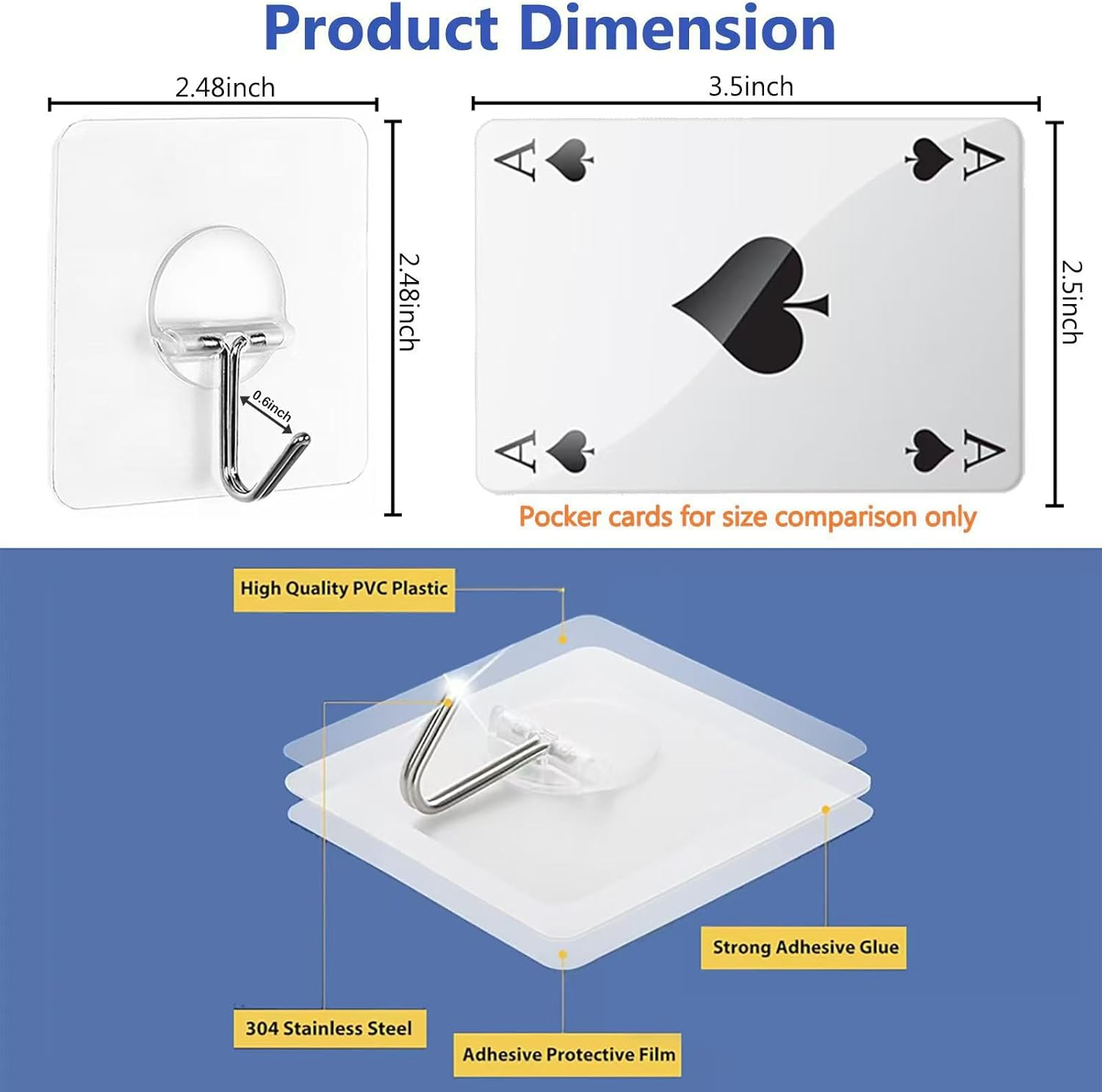 Adhesive Hooks for Hanging Heavy Duty Wall Hooks Self Adhesive Towel Coat Hooks Waterproof Transparent Hooks for Bathroom Shower Kitchen Keys Door Outdoor Home Improvement Utility Hook 12 Pack image number 4