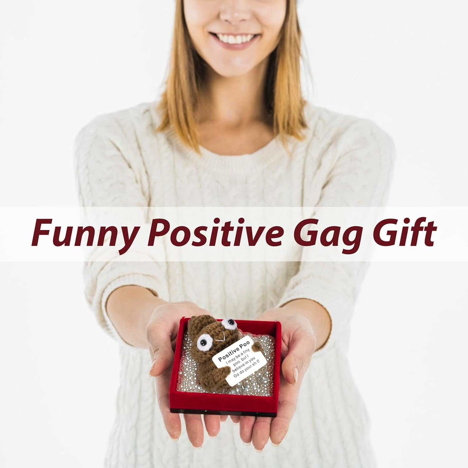 Funny Positive Poo, Cute Crochet Potato Partner Toy with Positive Card Cheer up Funny Gag Gifts for Best Friend Birthday Housewarming Women Teacher Fall image number 4