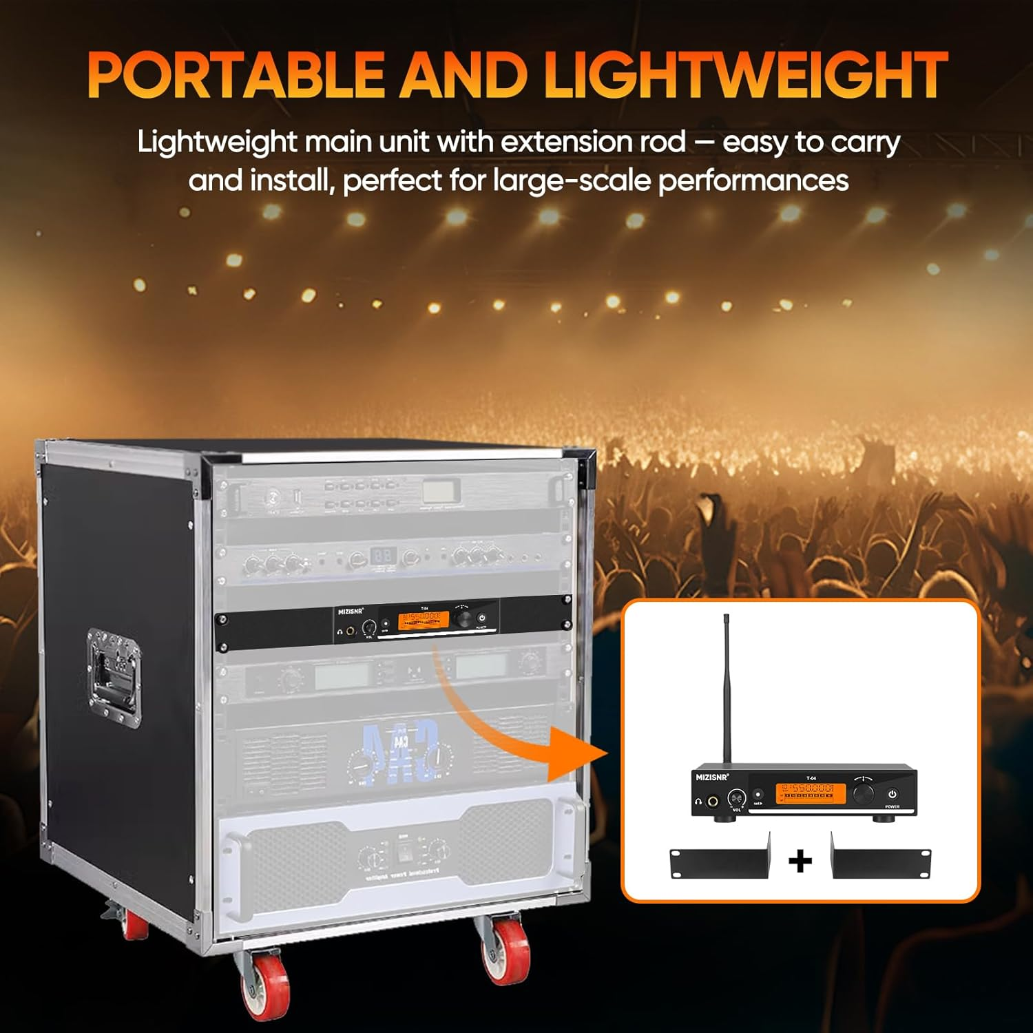 Wireless in Ear Monitor System, Pro UHF Mono IEM System with Metal Transmitter, 4 Bodypack Receivers W/Monitor Earphones, 100 Frequencies, Rack Mount, 262Ft Operation for Bands Stage Studio image number 6