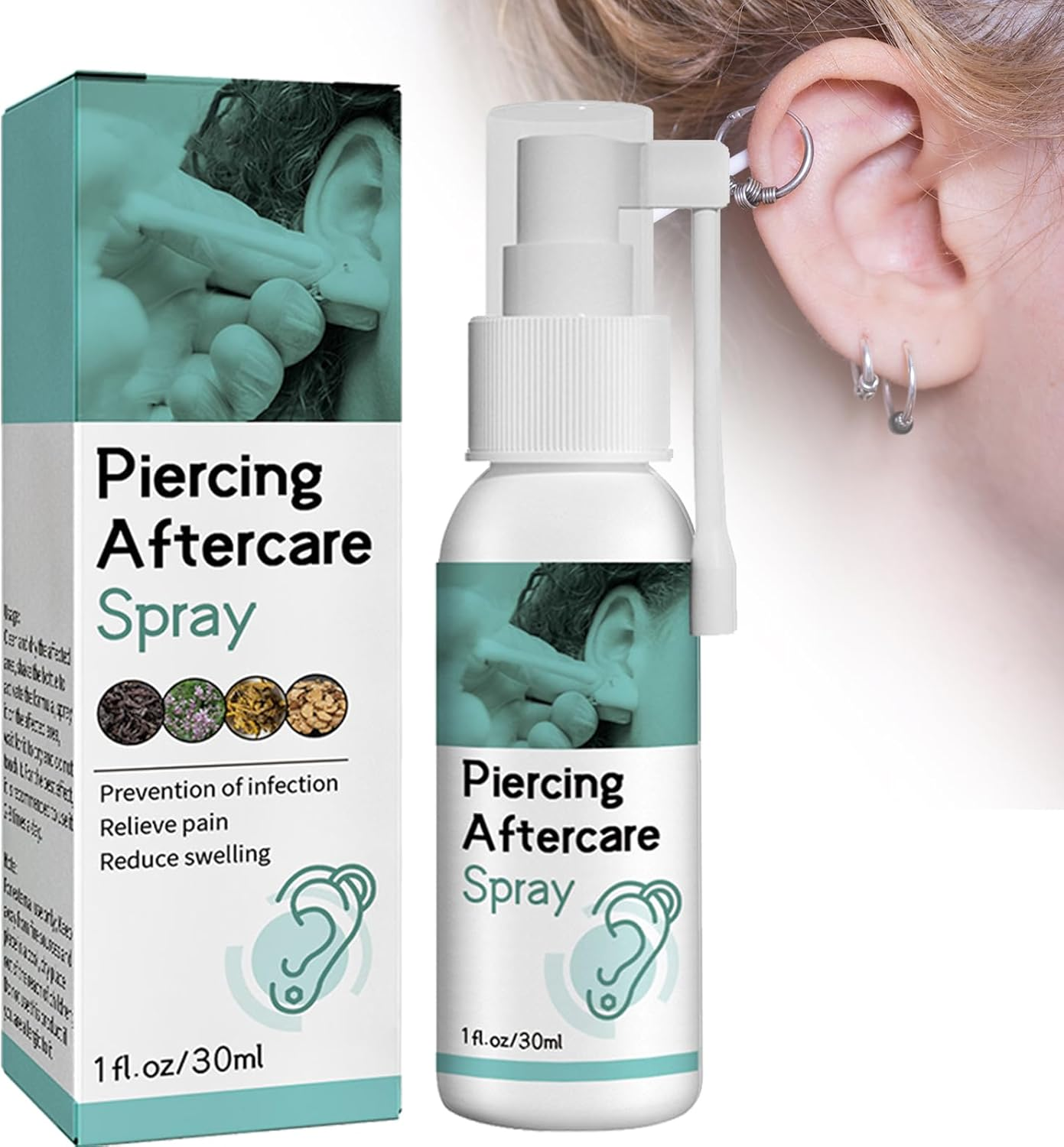 Piercing Aftercare Spray, Earring Cleaning Solution, Gentle Ear Hole Cleaner for Ear Piercing Solution, Cleansing Care, Soothing Mist, Shrink Bumps for Ears, Nose, Tongue, Navel Piercings, 30Ml image number 1