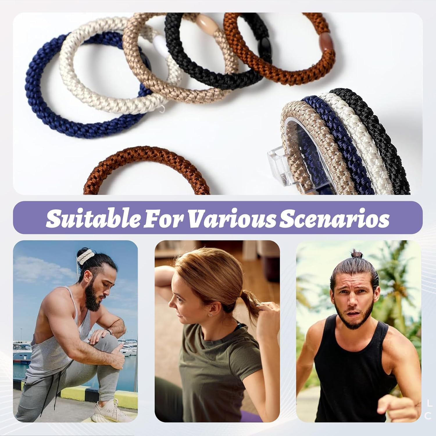 Xanthelle Hair Ties for Men, 10 Pack Hair Bands & Ponytail Holders, Braided Hair Ties with Beads, Hair Tie Bracelet for Men & Women, Kknekki Style