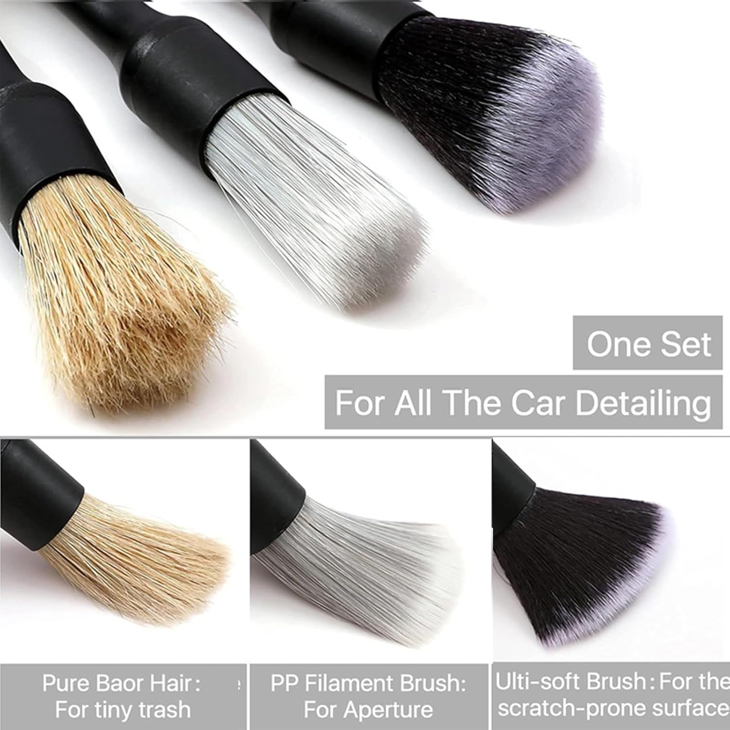 5Pcs Car Brush Set,3 Soft Premium Detail Brushes and 2 Interior Cleaning Lint Brushes,For Auto Interior Dust Brush Air Conditioner Vents, Scratch Free image number 2