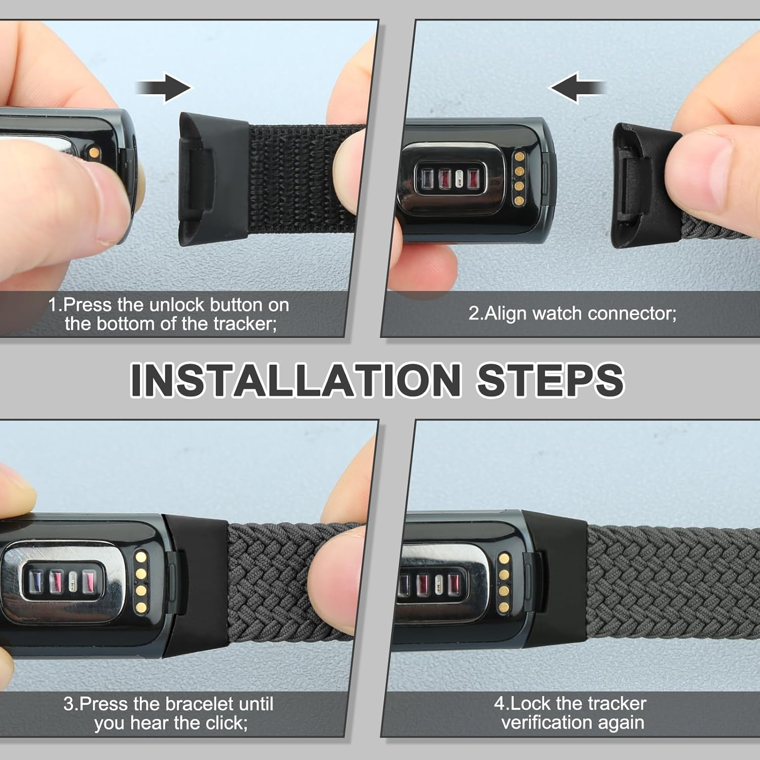 2 Pack - Relting Braided Bands Compatible with Fitbit Charge 6/Fitbit Charge 5, Adjustable Solo Loop Nylon Replacement Band for Women Men image number 4