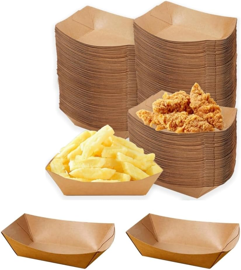 100 Pack Kraft Paper Food Trays, Paper Food Boats,Brown Paperboard Serving Basket Tray for French Fries Nachos Snack Hot Dog Taco BBQ Popcorn Party Picnic Wedding Party image number 5
