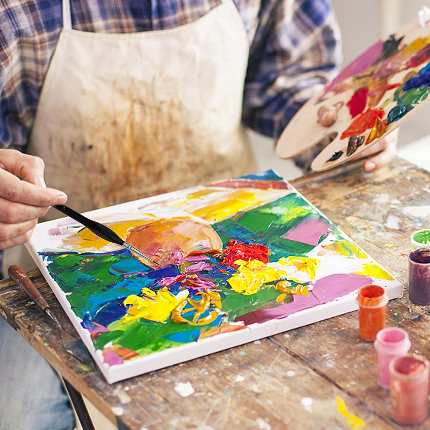 14 Pieces Fine Detail Paint Brush Miniature Painting Brushes Kit Mini Paints Brush Set for Acrylic, Watercolor, Oil, Face, Nail, Scale Model Painting, Line Drawing - Black image number 4