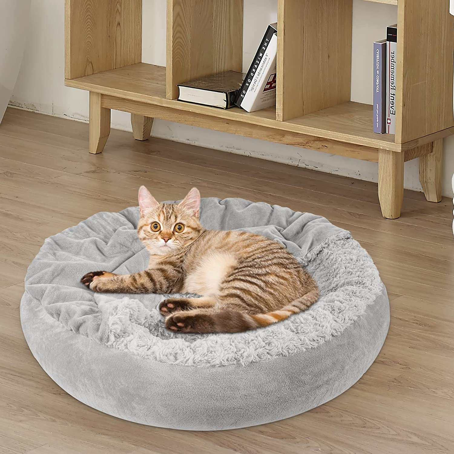 JOEJOY Dog Beds for Small Medium Dogs, Cozy Cuddler Luxury Puppy Pet Bed with Blanket Attached, Donut round Calming Anti-Anxiety Dog Burrow Cave Bed - Anti-Slip Bottom and Machine Washable 26 Inch