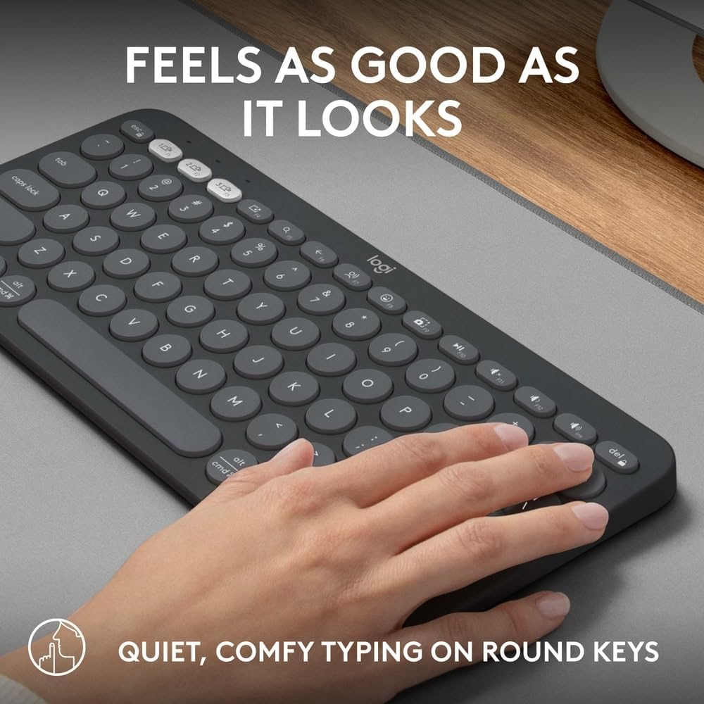 Logitech Pebble Keys 2 K380S, Multi-Device Bluetooth Wireless Keyboard with Customisable Shortcuts, Slim and Portable, Easy-Switch for Windows, Macos, Ipados, Android, Chrome OS - Tonal Graphite