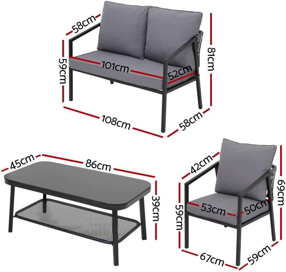 Gardeon 4 Seater Outdoor Sofa Set 4PCS Table Chair Setting Garden Furniture image number 5
