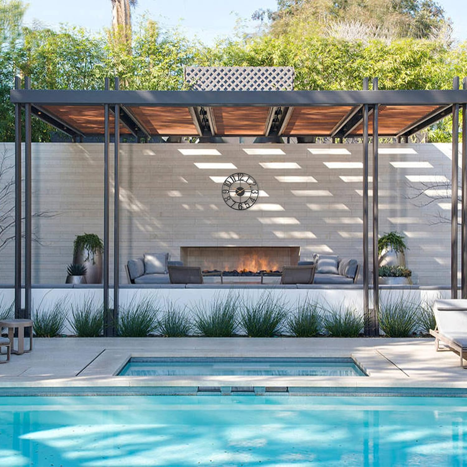 Mofine Outdoor Clocks for Patio, Large Outdoor Pool Clock, European Industrial Skeleton Metal Outdoor Clock Silent Battery Operated, Vintage Wall Clock for Backyard/Garden/Fence, 14 In image number 3