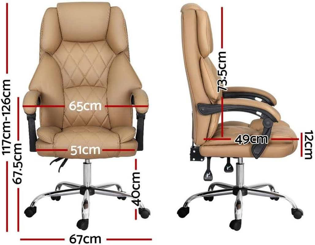 Artiss Ergonomic Office Chair, Leather Executive Desk Computer High Back Gaming Chairs with Comfortable Lumbar Support Wheels Swivel Height Adjustable Comfy Arms, for Home Work Study Bedroom Brown