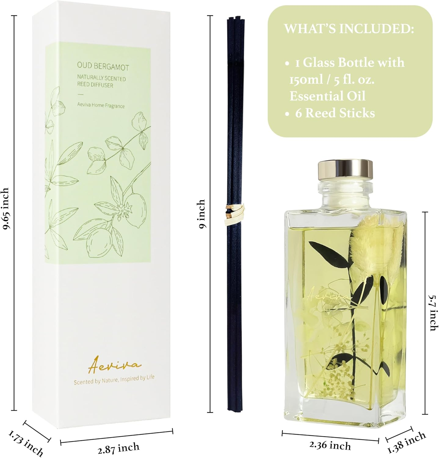 Reed Diffuser Set, 5 Fl Oz Glass Bottle Oud Bergamot Scent Oil Diffuser, Home Fragrance with Reed Sticks for Bedroom, Office, Bathroom Shelf Decor & Gifts image number 3