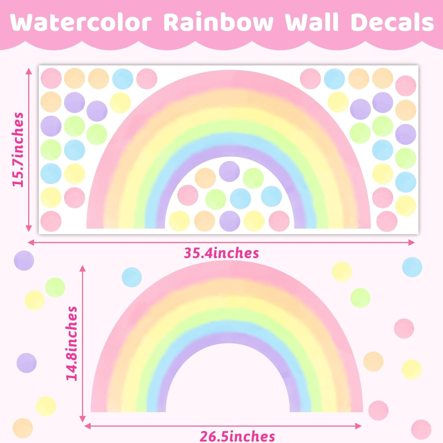 Colorful Rainbow Wall Decals Large Rainbow Wall Stickers Circle Polka Dots Wall Stickers Watercolor Rainbow Wall Decals for Girls Bedroom Nursery Kids Room image number 6