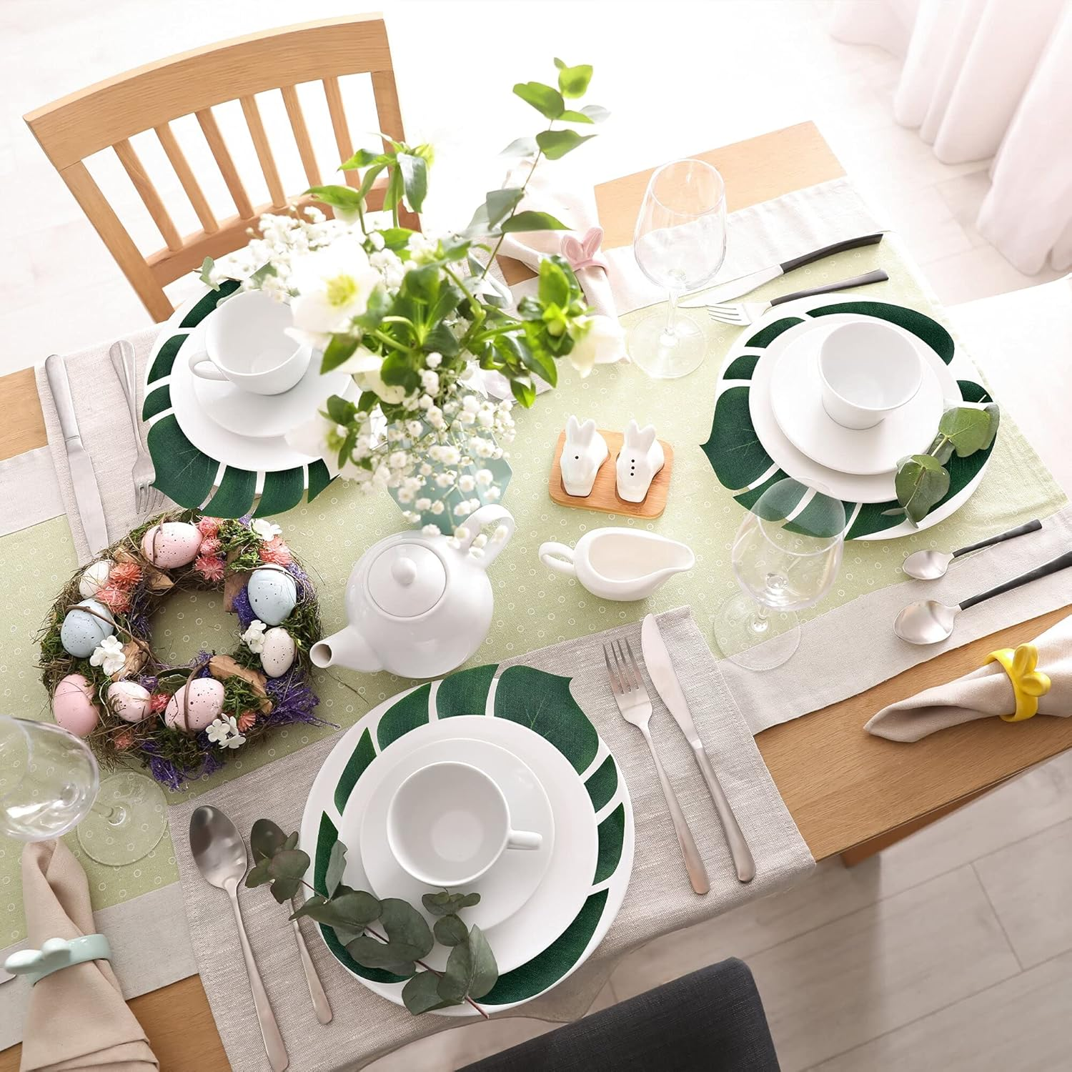 ATFL Artificial Palm Leaves, 50 Pcs Big Leaf Placemats, Green, 13.38" X 11.4", Tropical, Large-Leaf, Reusable, Home Decor image number 5