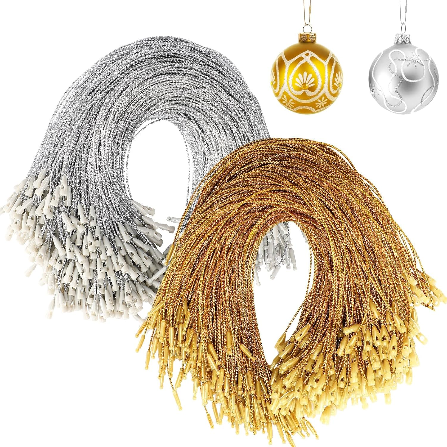 JUNEBRUSHS 600Pcs Christmas Ornament Hooks, Ornament Hangers with Snap Ornament String for Christmas Tree Holiday Party Hanging Decorations Ropes Easy and Fast Locking (Green)