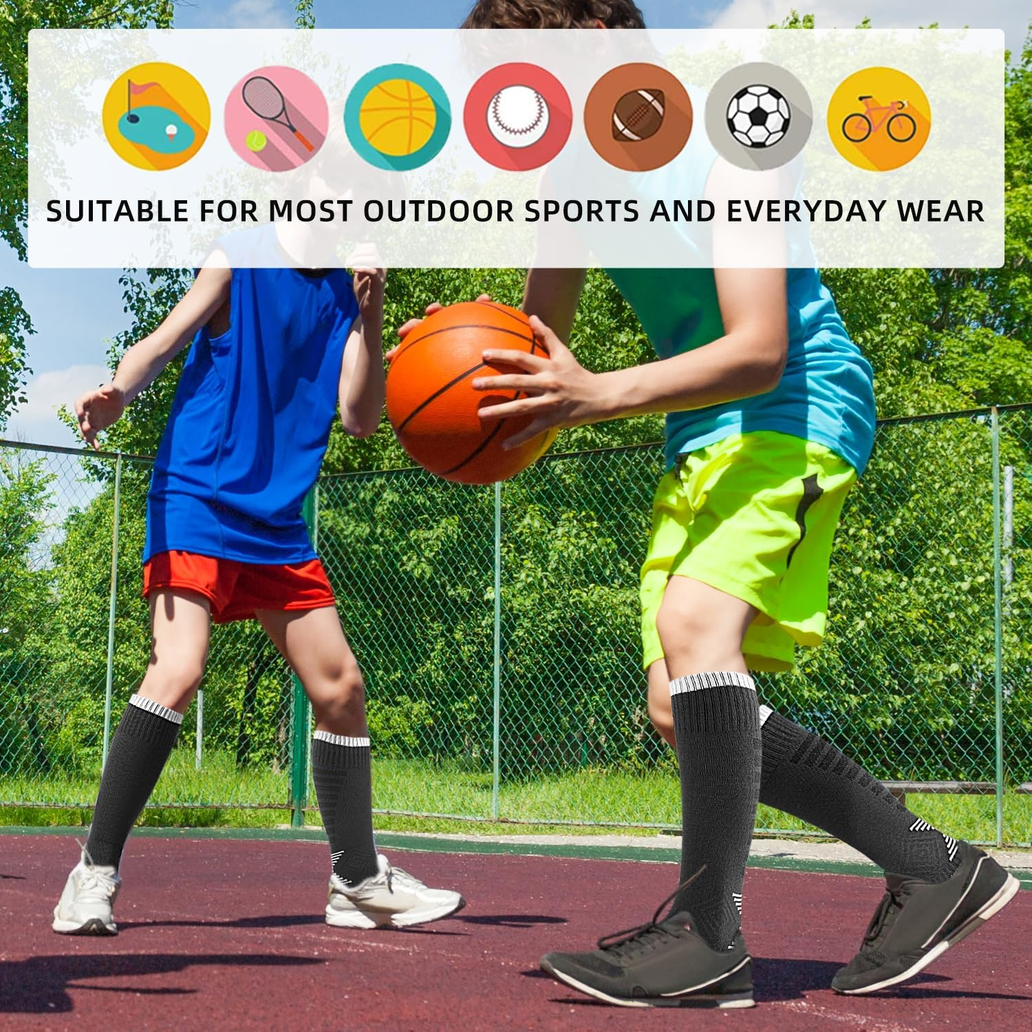 2-Pairs Athletic Soccer Socks for Kids Youth Boys and Girls (7-12 Years Old) - Team Sport Baseball Cushion Breathable Tennis Socks