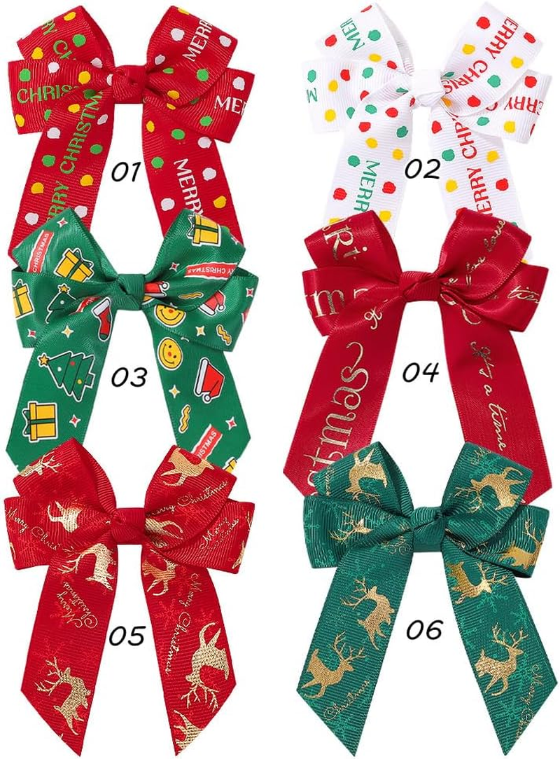 6PCS Large 3.3Inch Fable Hair Bows Hair Clips Red and Black Plaid Hair Bow for Toddlers Girls Handmade Christmas Hair Accessories for Little Girls Kids image number 4