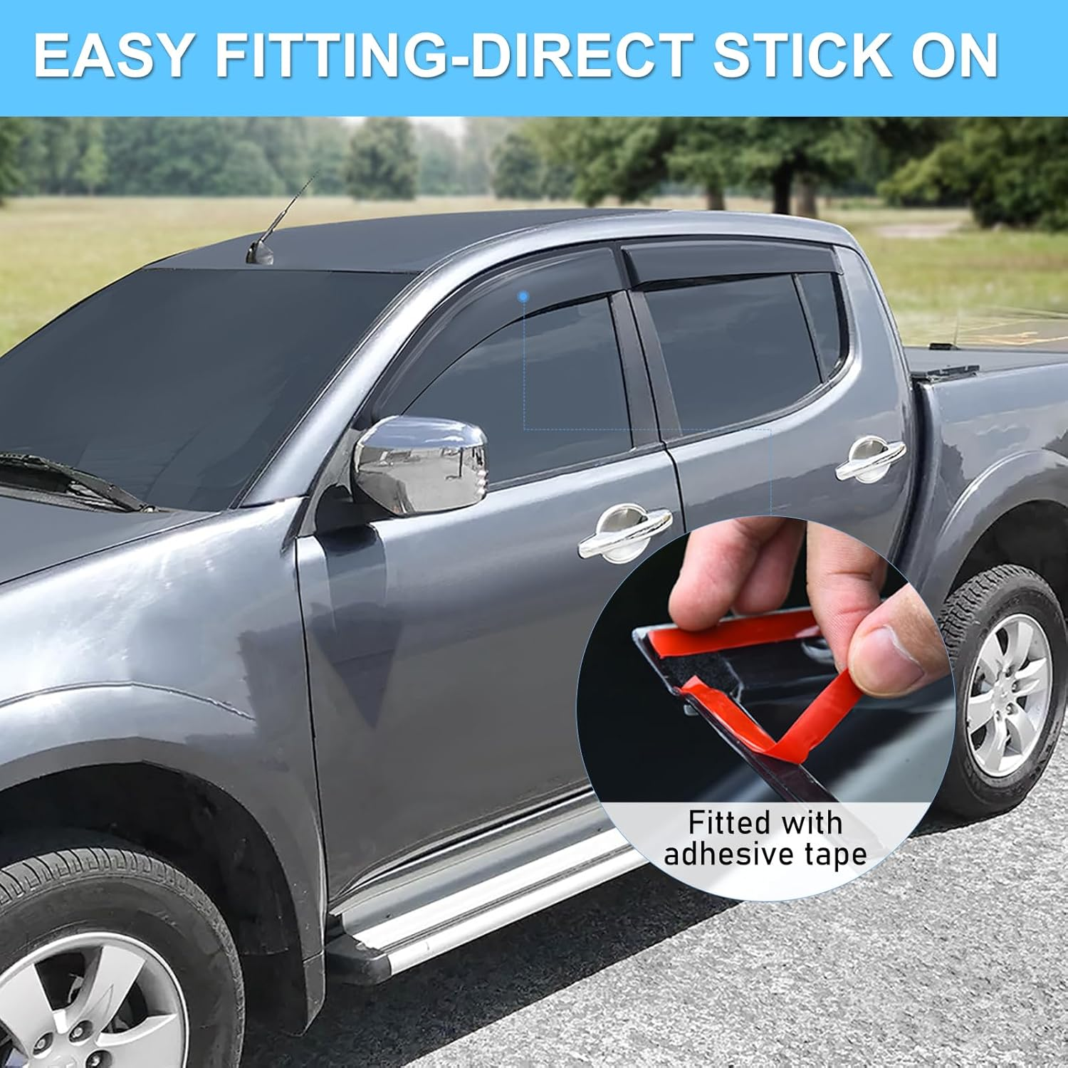 SUERAUTO4X4 Weather Shields for Mitsubishi Triton ML MN Accessories 2006-2015 Dual Cab, Weathershields Window Visors Wind Deflectors Rain Guard Shield Injection Tinted Black Car Exterior, 4PCS image number 4