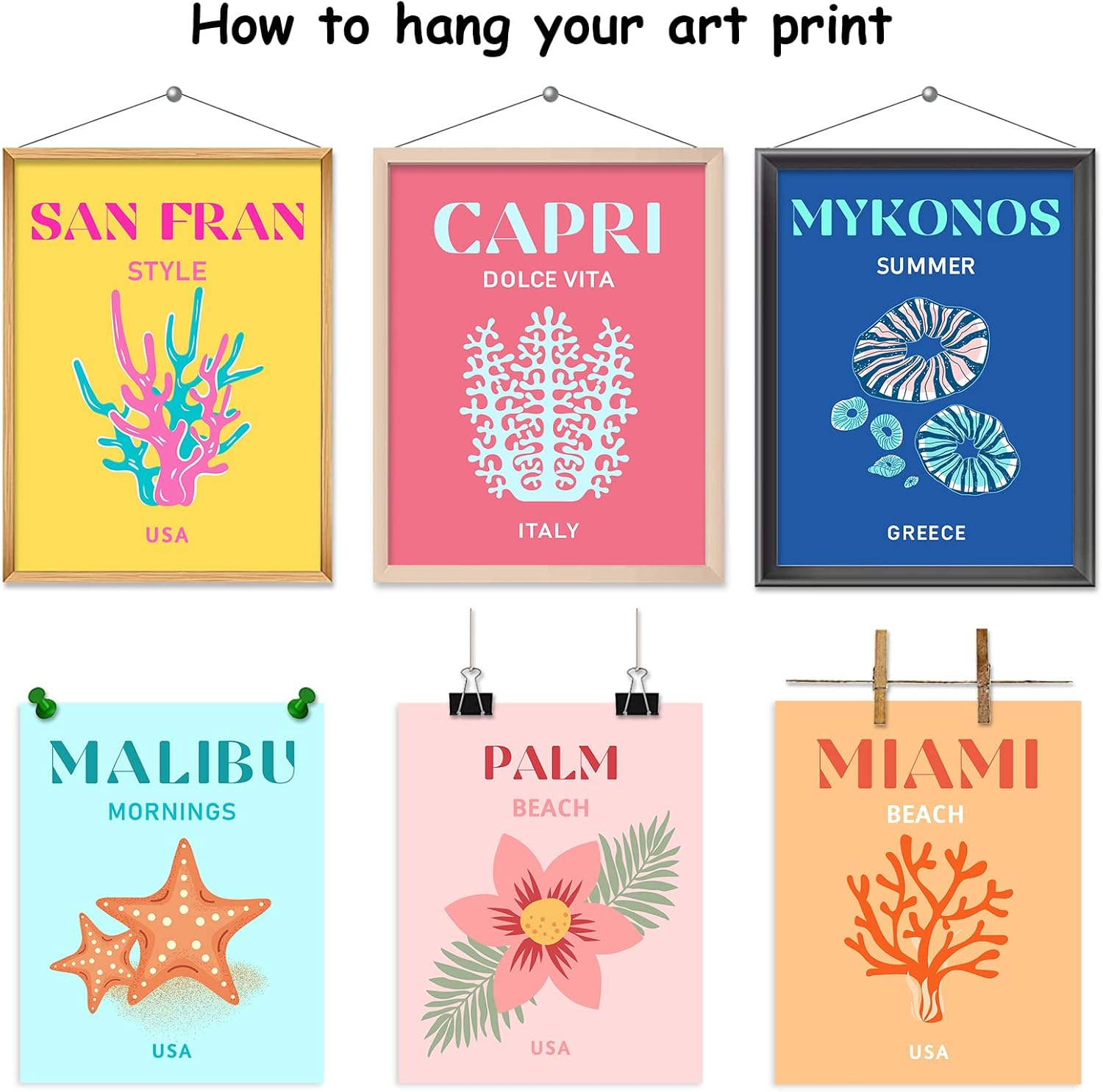 Whaline 9Pcs Preppy Travel Wall Art Prints Colorful Abstract Aesthetic Room Decor Minimalist Poster for Teen Girls Bedroom Pink College Dorm Posters(Unframed 8X10In) image number 2