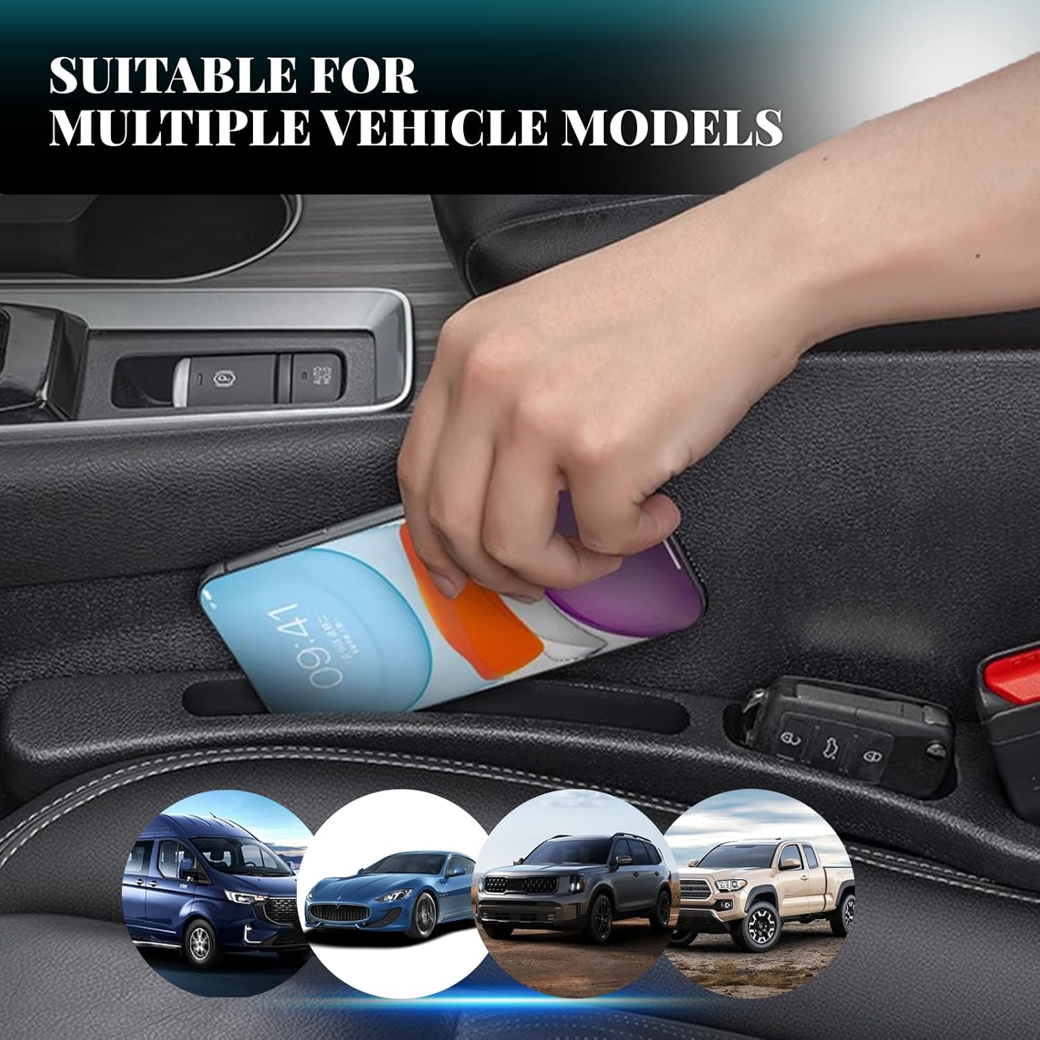 2-Pack Car Seat Gap Organizer Universal Fit Storage Solution for Phones Keys Small Items Quick Install Design with Seat Belt Access (Fits Most Vehicles) image number 5