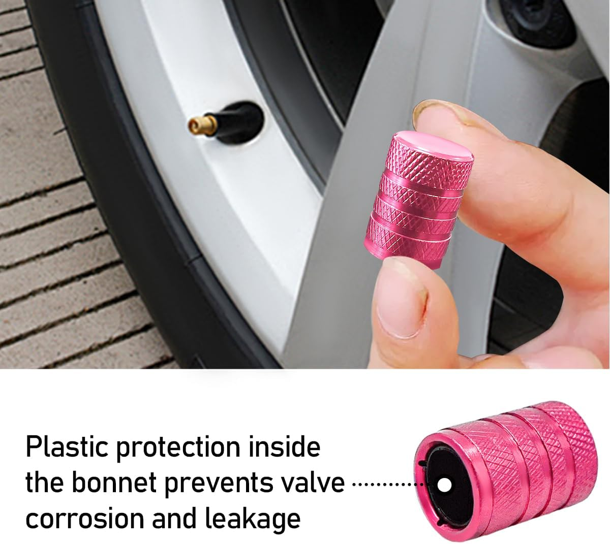 5 PCS Car Tire Valve Stem Caps, Aluminum Auto Wheel Stem Cover with O Seal, Corrosion Resistant Vehicle Tire Air Caps for Truck Motorcycle Bike, Universal Car Accessories (Pink) - Golden image number 7