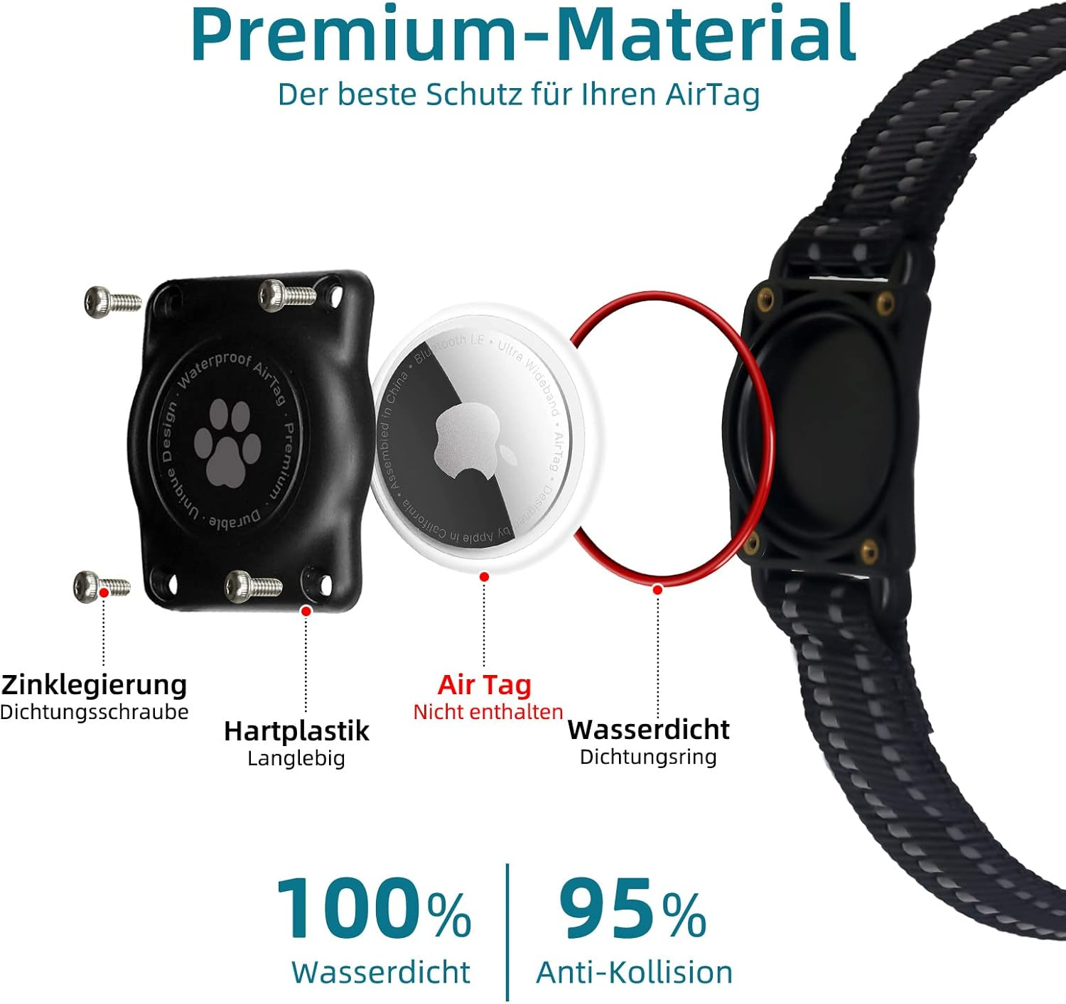 Airtag Dog Collar, 100% Waterproof Integrated Apple Airtag Dog Collars, Reflective GPS Dog Collar with Hard PC Airtag Holder Case for Small and Large Dogs (Black)