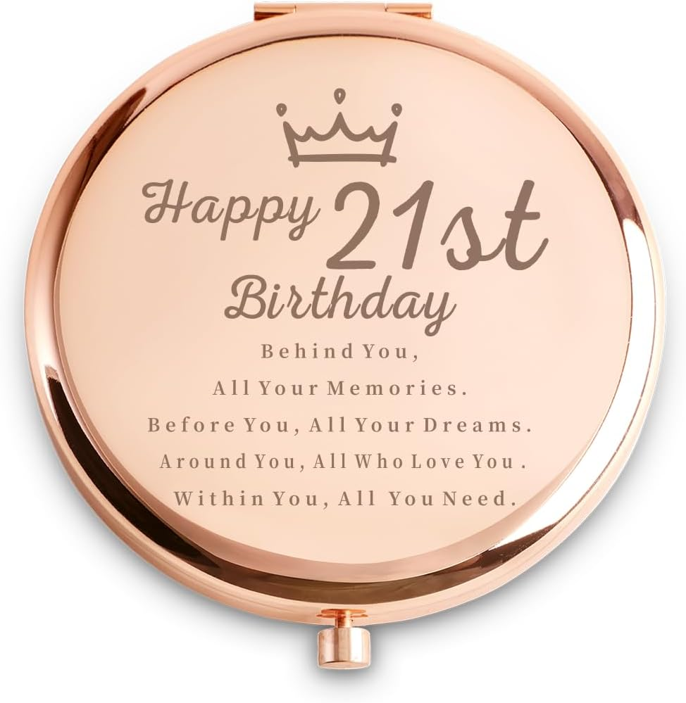 21St Birthday Gifts for Women, Best Female Presents for 21 Year Old, Personalized Engraved Compact Mirror Gift Ideas for Her Daughter Niece Granddaughter Sister Girlfriend Friend