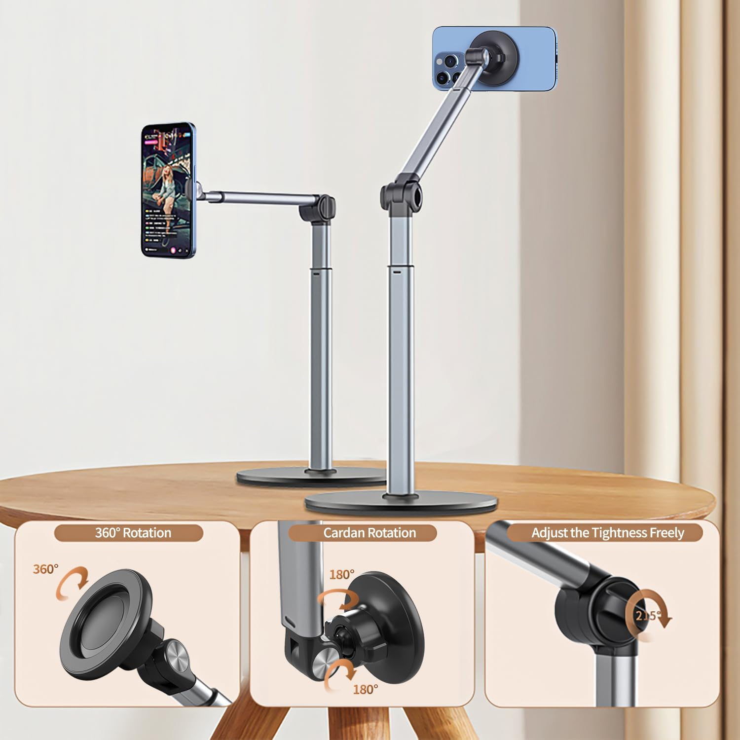 Yayusi Magnetic Overhead Tripod Mobile Phone for Iphone, 30 Cm Long Mobile Phone Holder for Filming, Adjustable and Mobile Phone Tripod Table, Suitable for Live Broadcasts, Meetings, Cooking, Nail Art image number 6