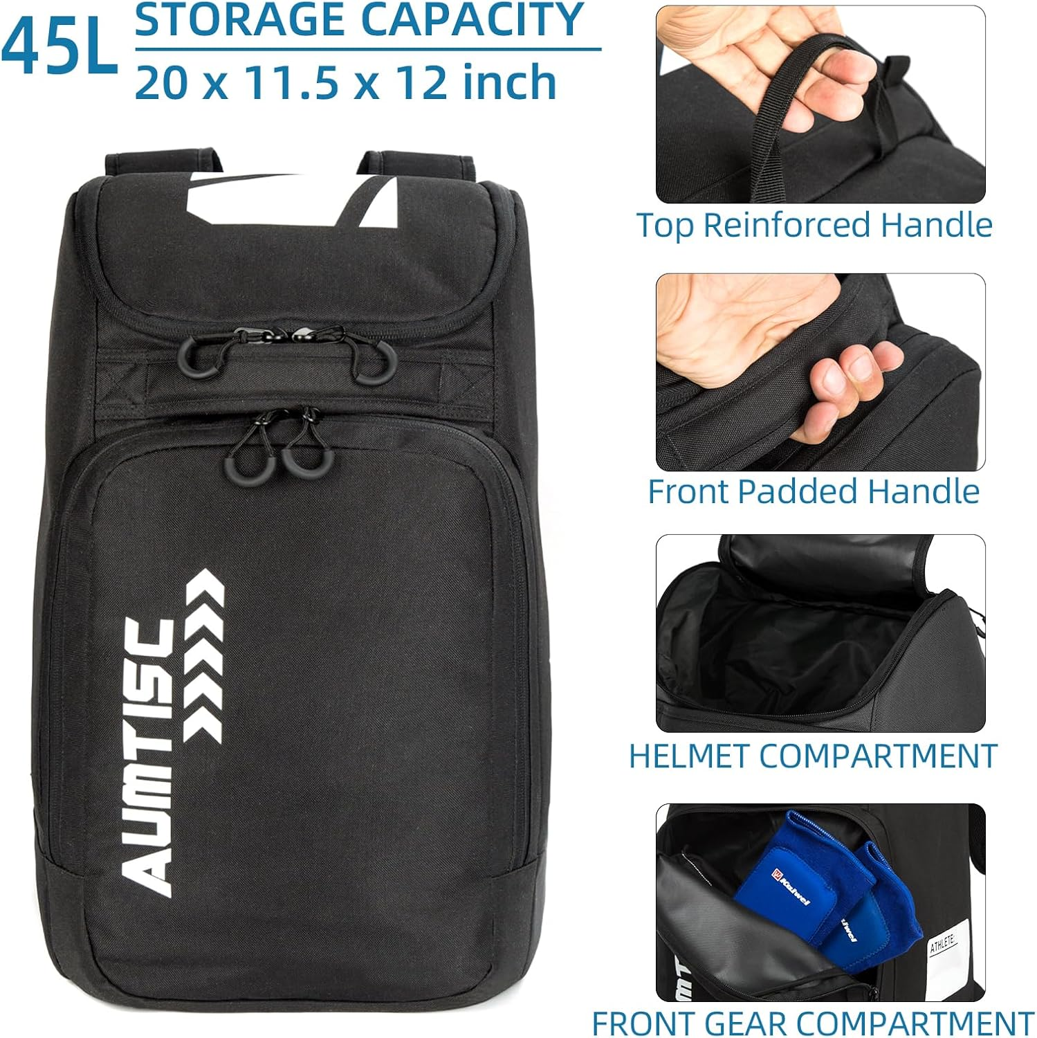 AUMTISC Ski Boot Bag Backpack, Padded Ski Boots and Helmet Bags for Flying Air Travel, Skiing Gear, Goggles, Gloves, Skis & Snowboard image number 2