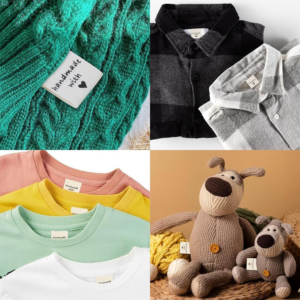 200 Pcs Handmade Sewing with Love Labels, Iron on Labels, Handmade Sewing Clothing Embroidered Labels, Costume Clothing Labels, DIY Knitting Crafts Sewing Decorations image number 3