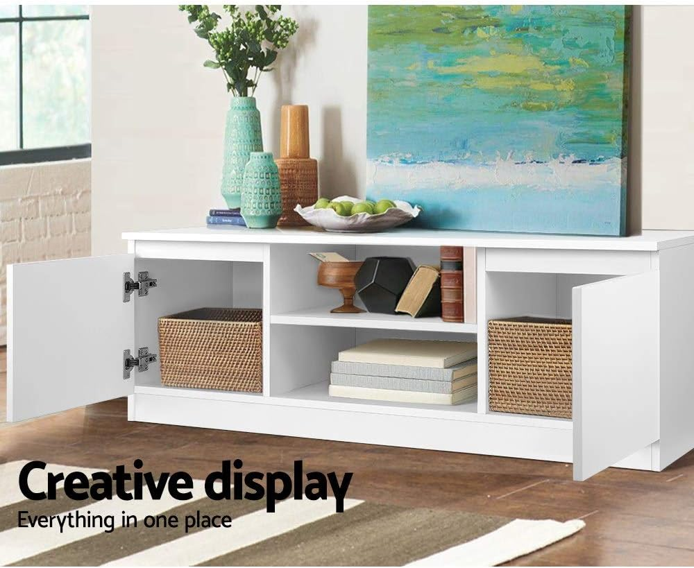 Artiss TV Unit Cabinet Entertainment Units, Wood Stand Table Cabinets Storage Shelf Organiser Cupboard Home Living Room Bedroom Furniture, with 2 Deep Drawer and Cable Management Holes White