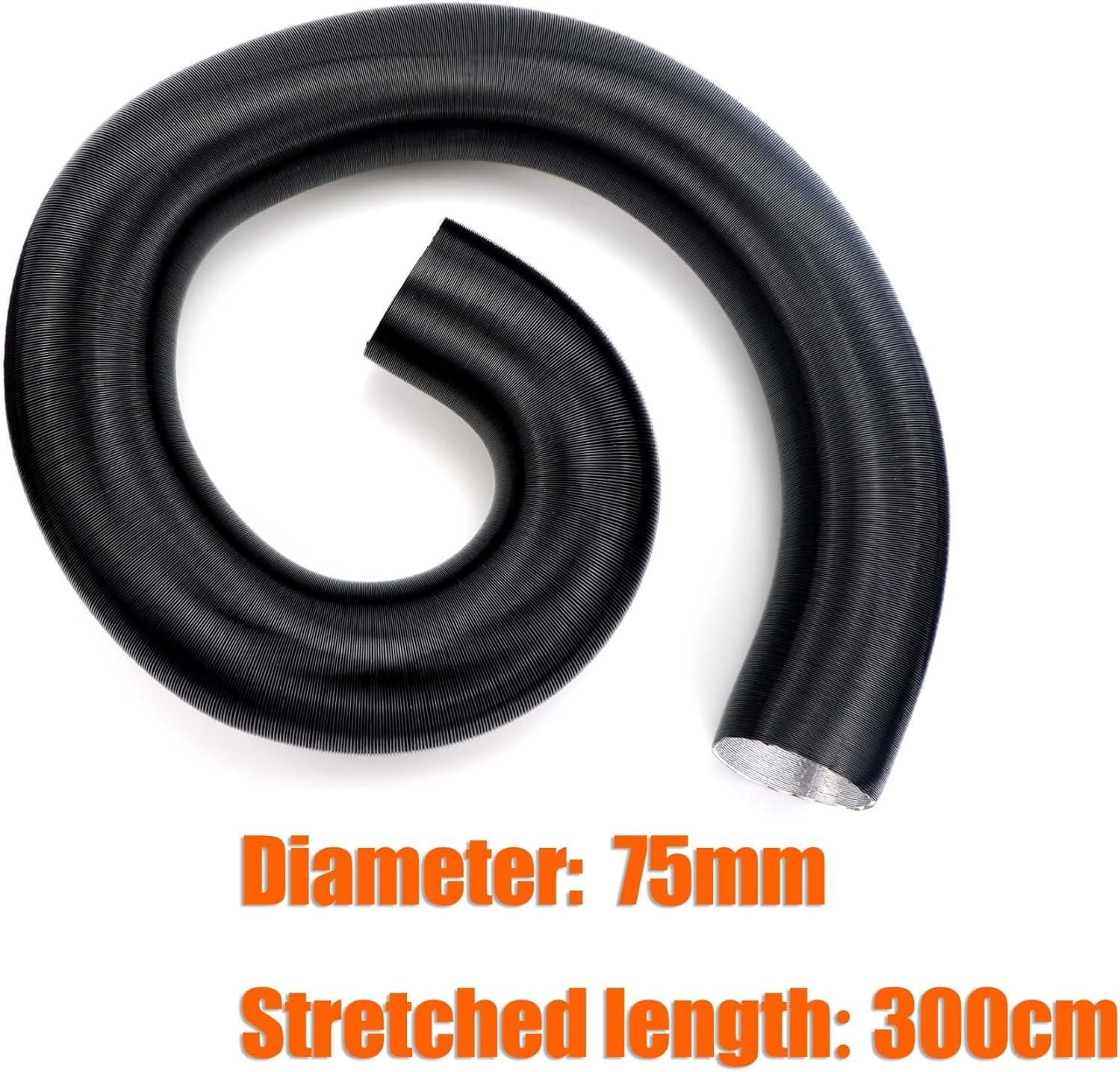 75Mm Stretched Length 300Cm Diesel Heater Duct Pipe Ducting Hose Black Compatible with Webasto Eberspacher Heaters Car Camper Van image number 1