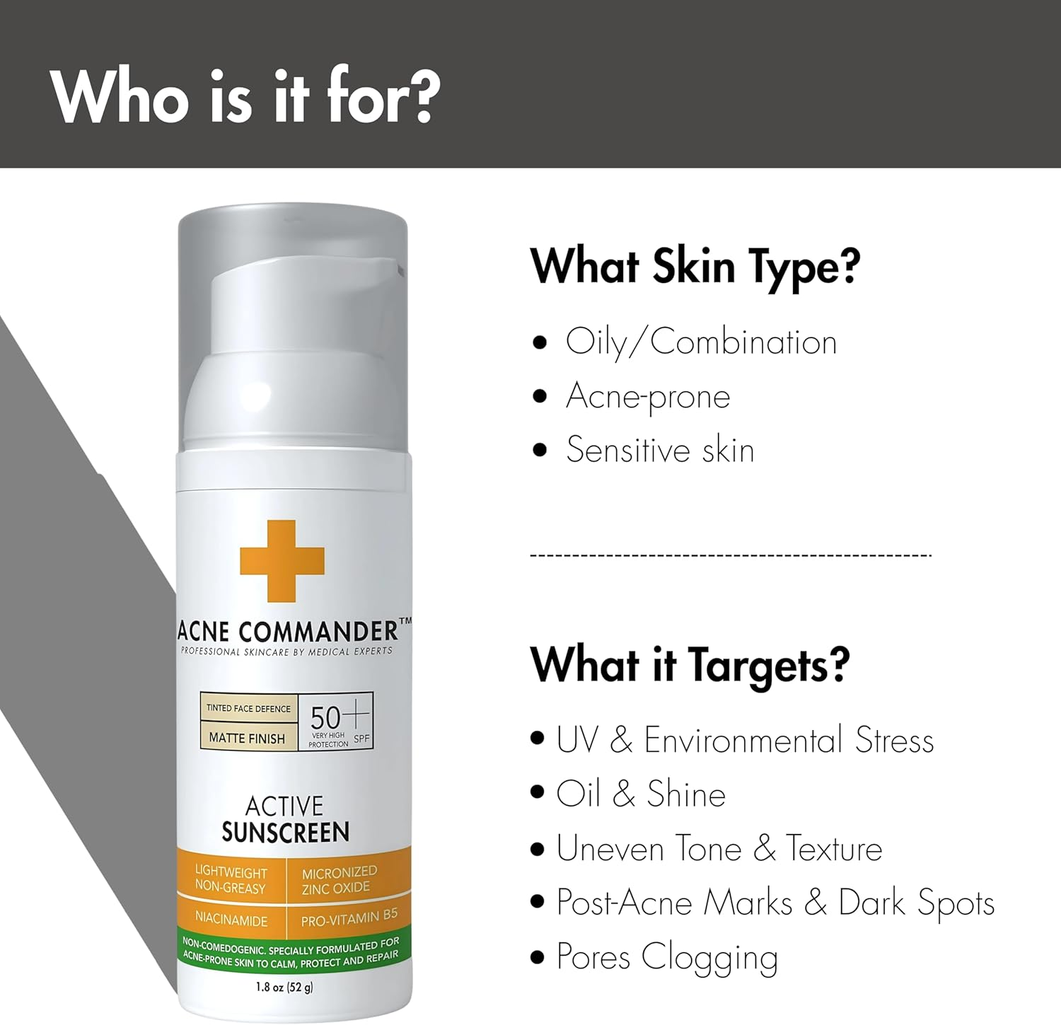 Acne Commander Non-Comedogenic Active Sunscreen for Sensitive and Acne Prone Skin - Tinted 52G image number 3
