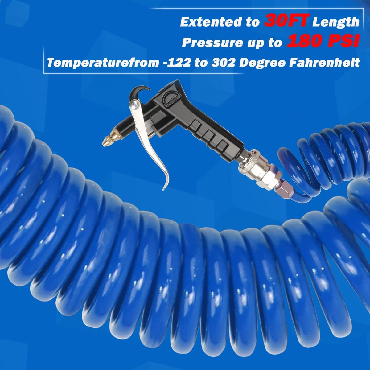 Heavy Duty Truck Air Duster Blow Gun Cleaning with 9 Meter Long Coil and 2 Interchangeable Nozzle Tips- Blue Air Seat Blow Gun Kit image number 1