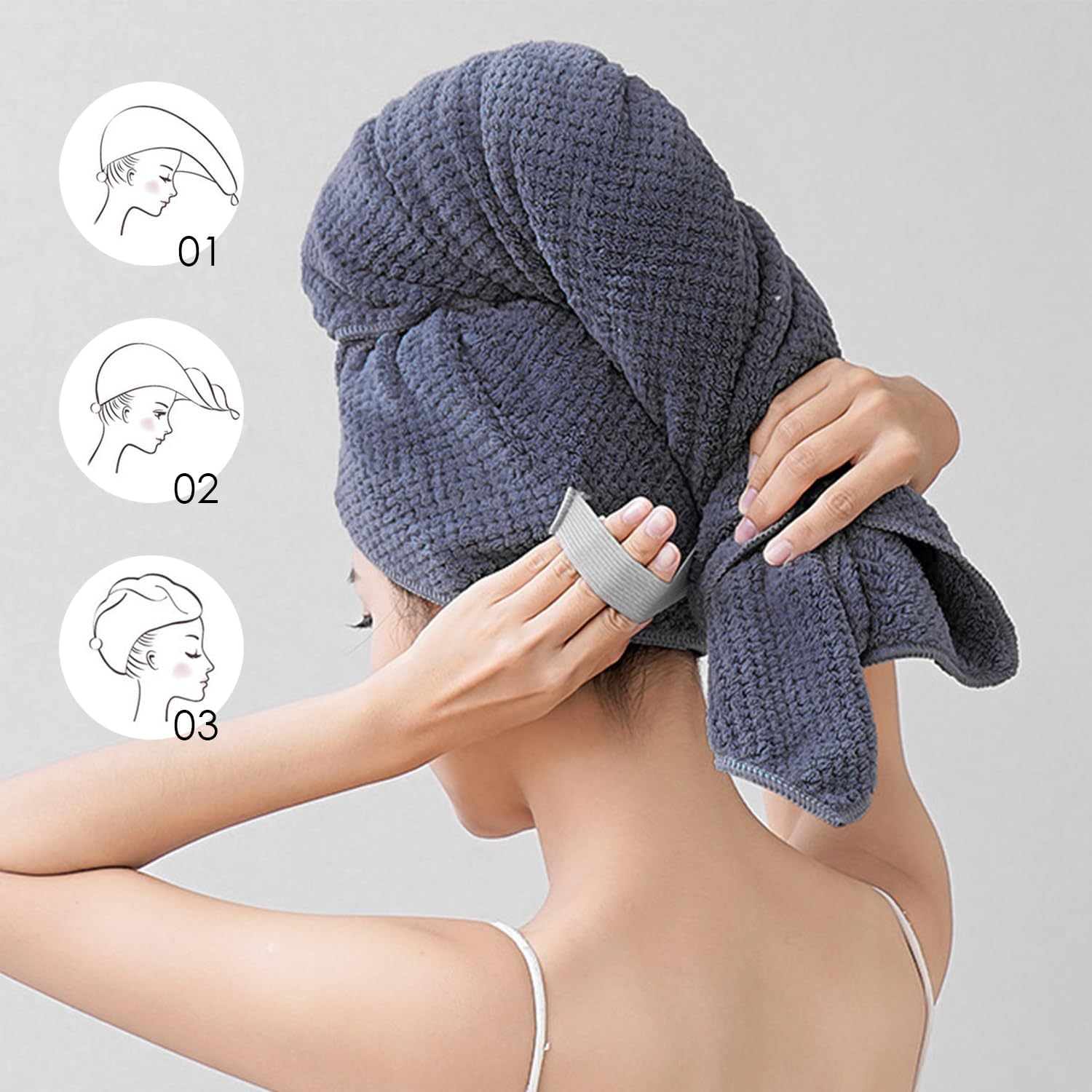 1 Piece Microfibre Hair Towel, Quick Drying and Absorbent Hair Drying Towel, Anti-Frizz Head Scarf, Large Hair Drying Head Scarf for Women (Grey 60 X 100 Cm) image number 2