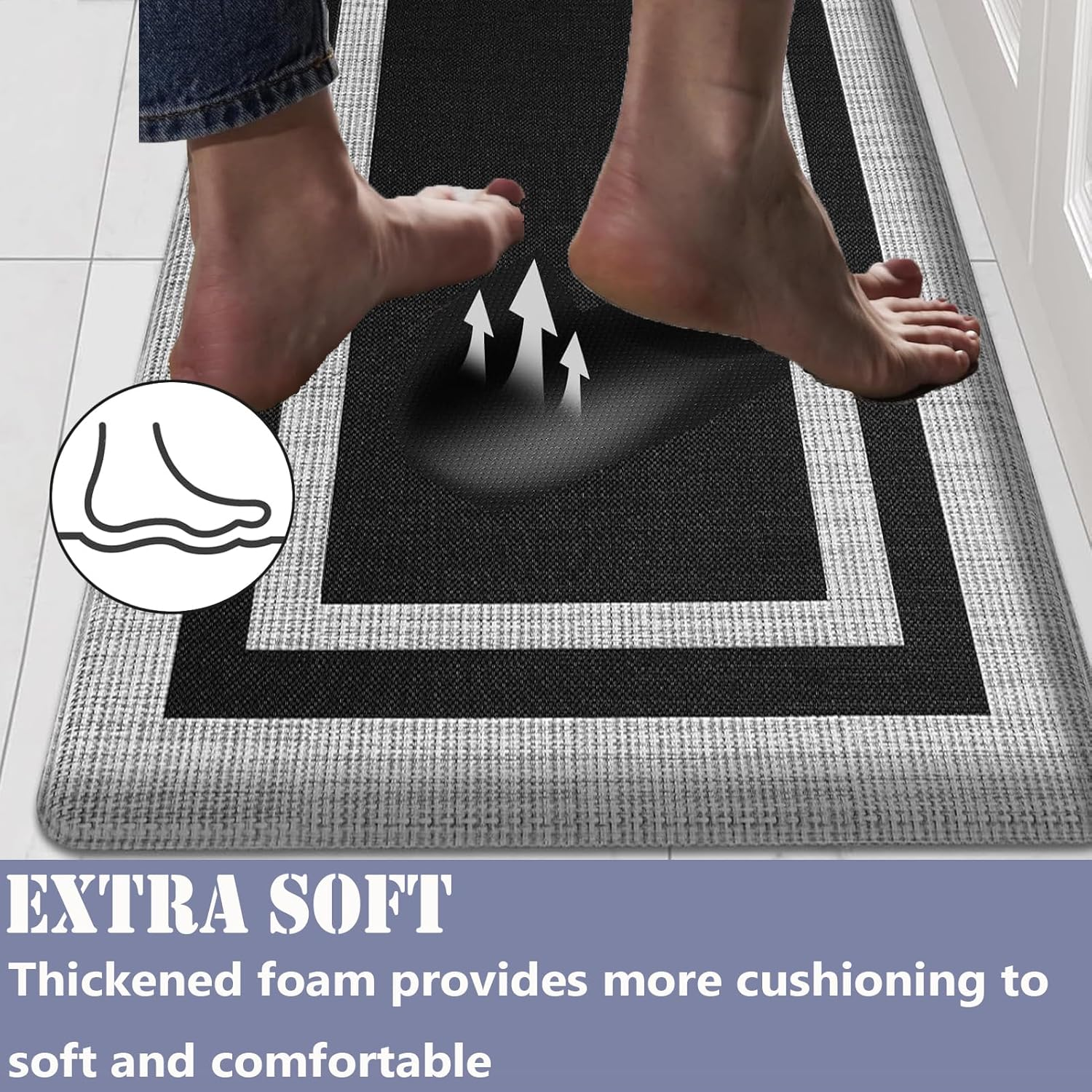 Kitchen Mats for Floor,2Pcs Cushioned anti Fatigue Kitchen Mat for Floor,Non Slip Waterproof Kitchen Rug Set,Comfort Standing Mat for Kitchen,Floor,Office,Sink,Laundry (17.3"&times;30"+17.3"&times;47") image number 3