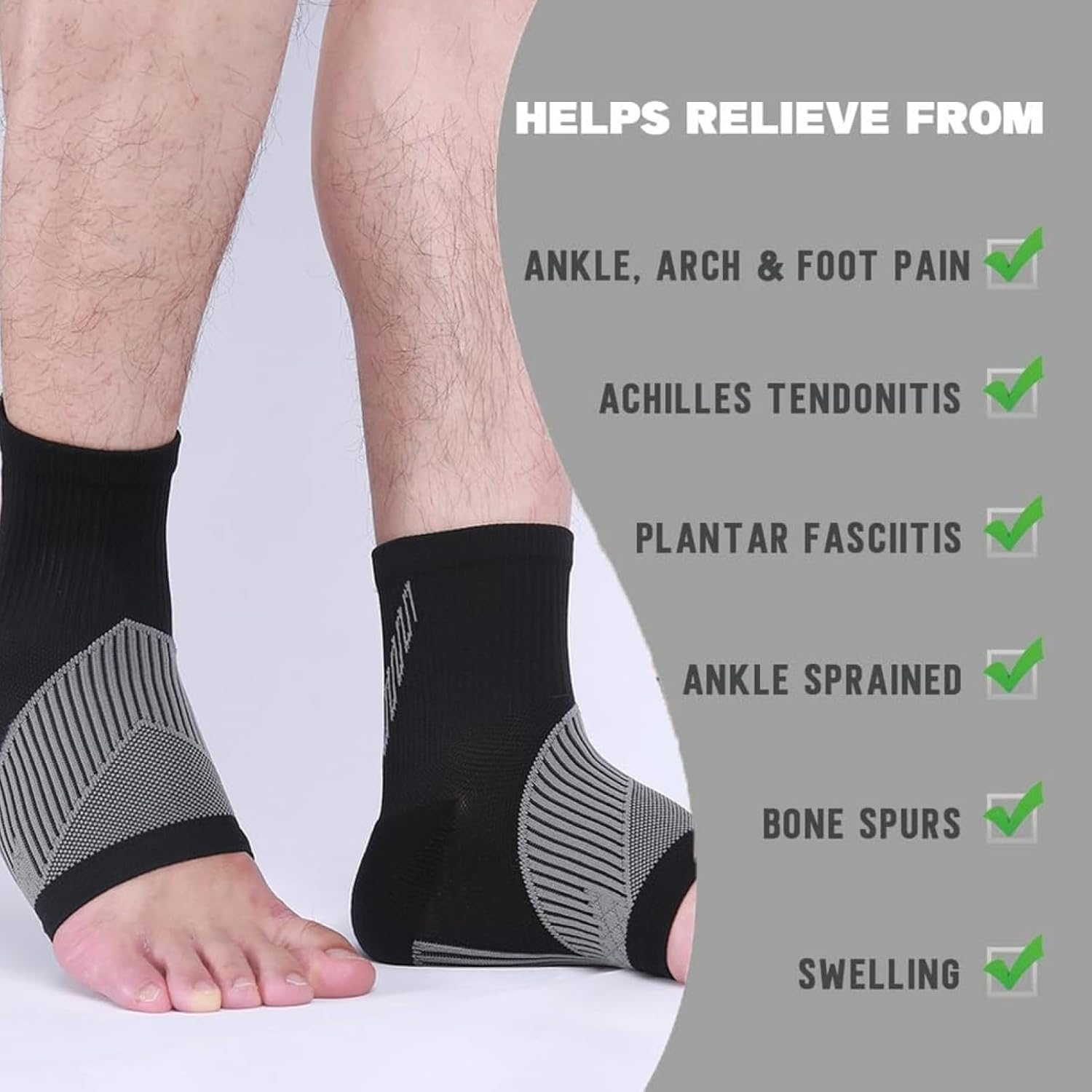 Plantar Fasciitis Compression Socks with Arch Support Medical Grade Ankle Brace for Foot Pain Relief, Swelling Reduction, and Enhanced Circulation Ideal for Running, Yoga, Travel, and Daily Wear Black, M EU 38-40 image number 1