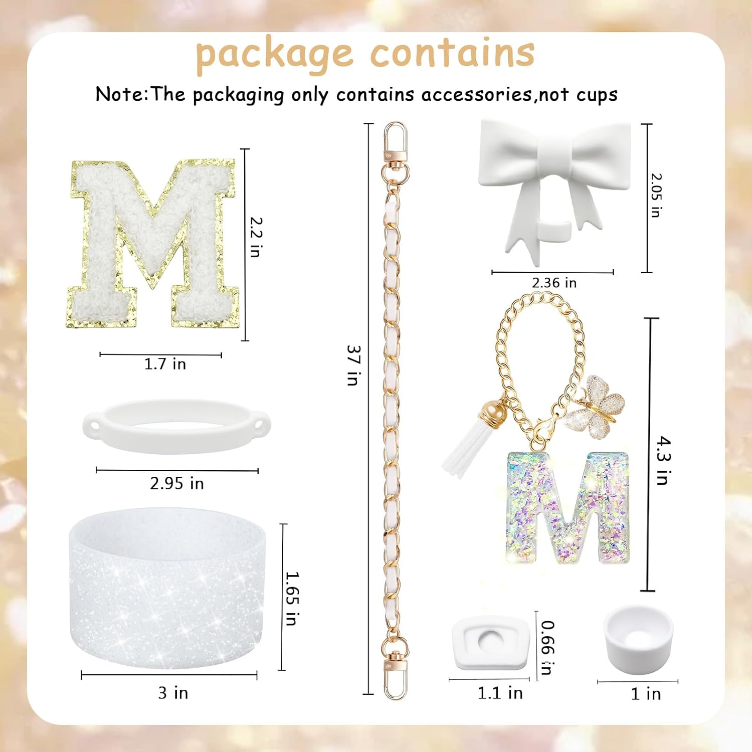 8PCS Stanley Cup Accessories Set for Stanley Cup 30Oz 40Oz Tumbler with Handle,Including Straw Topper Cover Cap and Boot,Spill Proof Stopper,Handle Charm,Initials Sticker (White M)