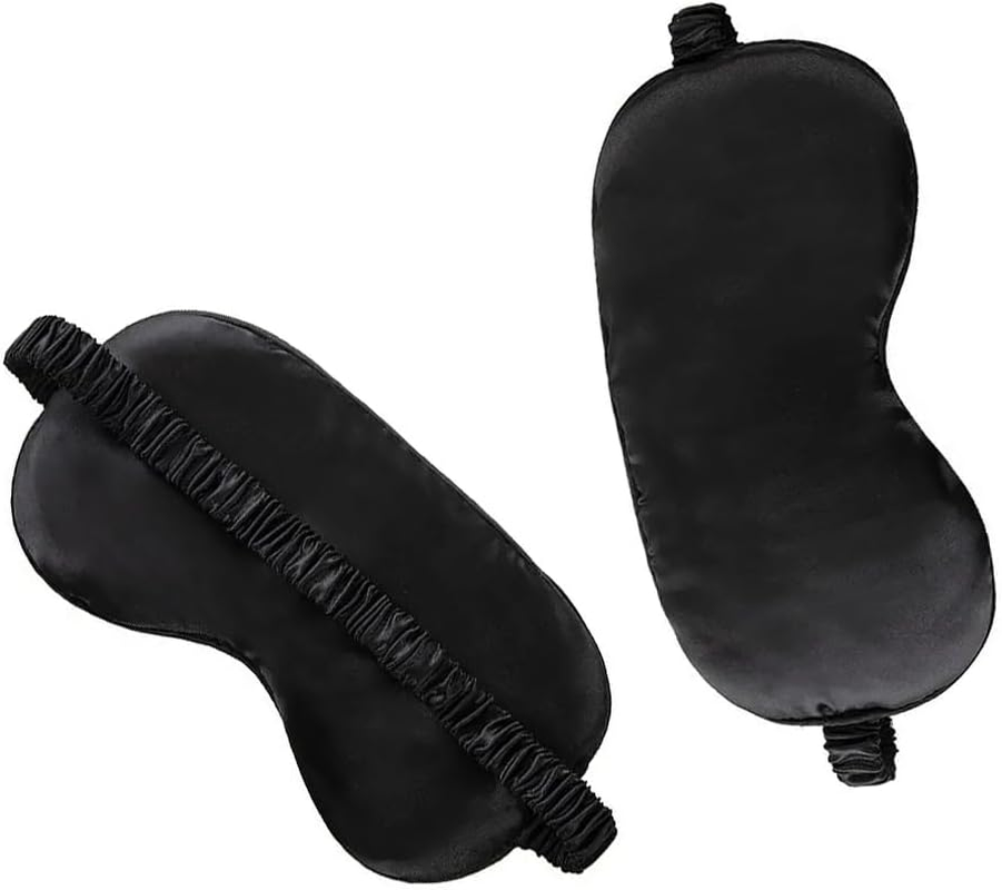 Sleeping Mask Soft Silk Satin Travel Blackout Eye Mask with Elasticated Strap/Headband Soft Eye Mask for Nighttime Sleeping, Travelling, Napping (Black & Black)