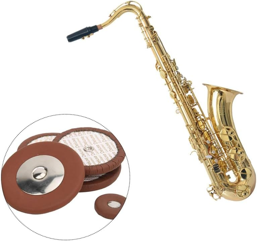 25 Pcs Professional Leather Tenor Saxophone Pads, Brown Saxophone Pads Replacement Woodwind Parts and Accessories image number 6