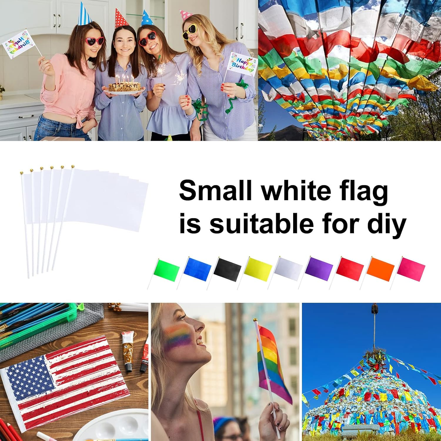 30 Pack Mini Plain Blank Flag Solid White Small Flag White DIY Flags on Stick,Perfect Decorations Themed Party,Grand Opening,Kids Birthday,Sports Clubs,Festival Events image number 2