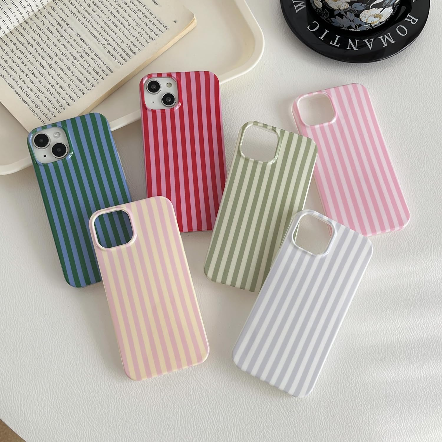 TQLGY for Iphone 13 Case Cute Striped Phone Case Soft TPU Slim Shockproof Protective Cover for Women Girls, Red and Pink image number 5