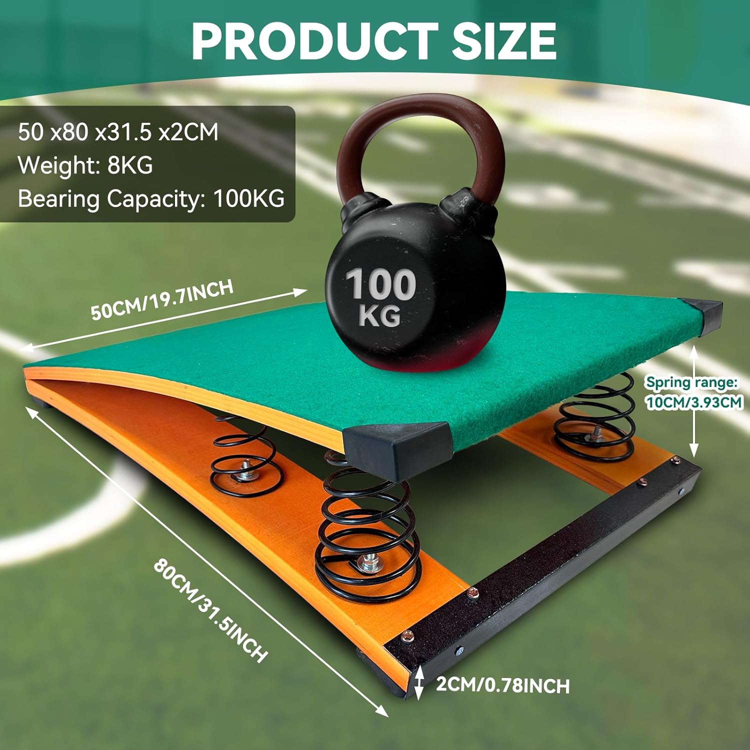 4 Springs Gymnastics Springboard for Kids, 31.5"X19.7" Vaulting Training Spring Boards Gymnastics, Portable Curved Spring Board Gymnastics Vault with Anti-Slip Mat for Outdoor Training - Green image number 3