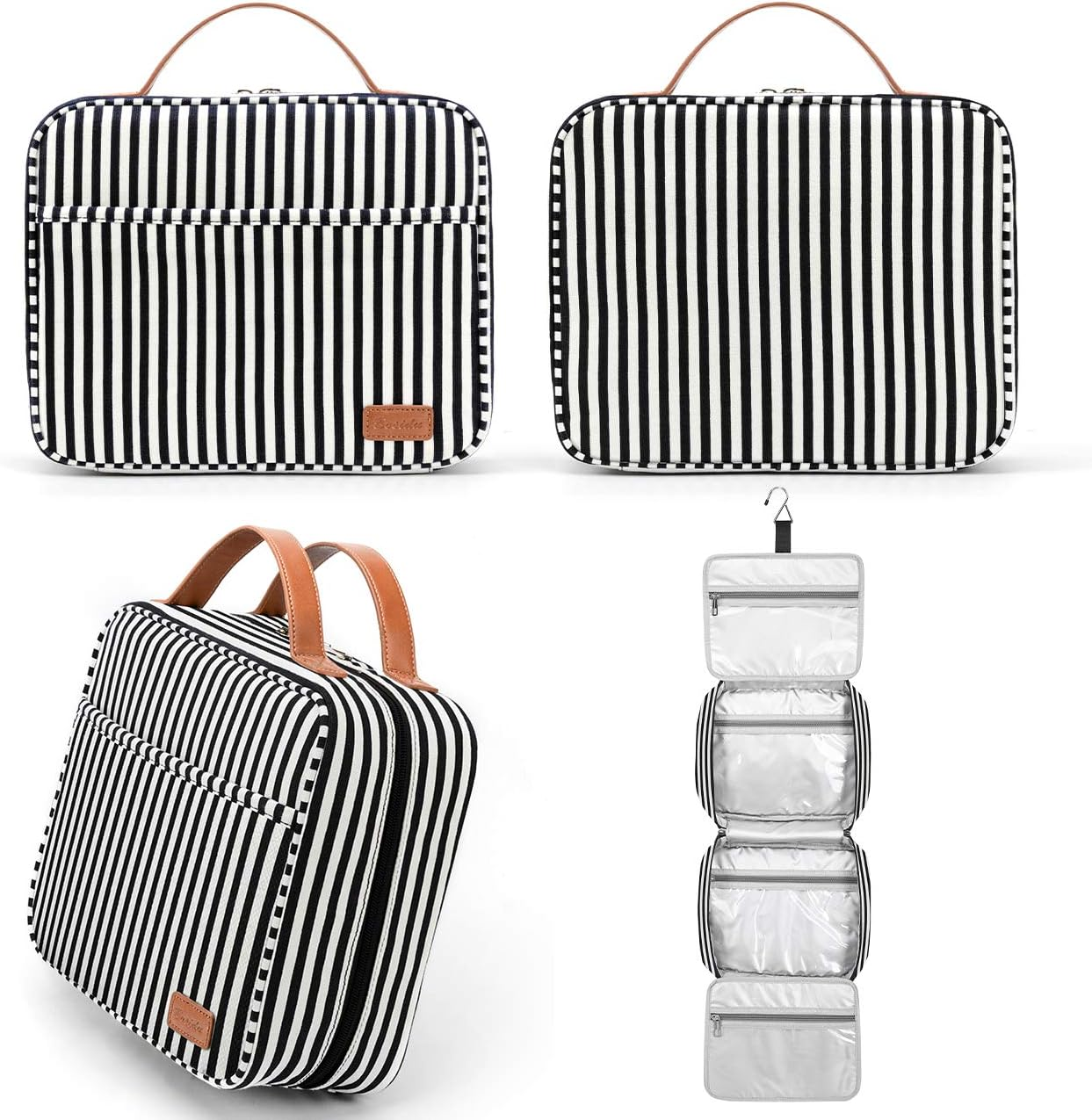 Hanging Travel Toiletry Bag,Large Capacity Cosmetic Travel Toiletry Organizer for Women with 4 Compartments & 1 Sturdy Hook,Perfect for Travel/Daily Use/Christmas - M-Black image number 5