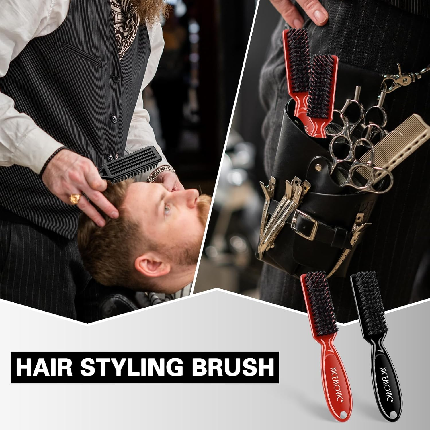 NICEMOVIC Barber Clipper Cleaning Brushes, 10 Pcs Plastic Handle Nylon Bristles, Anti-Slip Handle Mini Brush Bulk Set, Duster Manicure Brush for Hair Styling Tools, Kitchen Sink, Shoes (Black&Red) - Blue image number 7