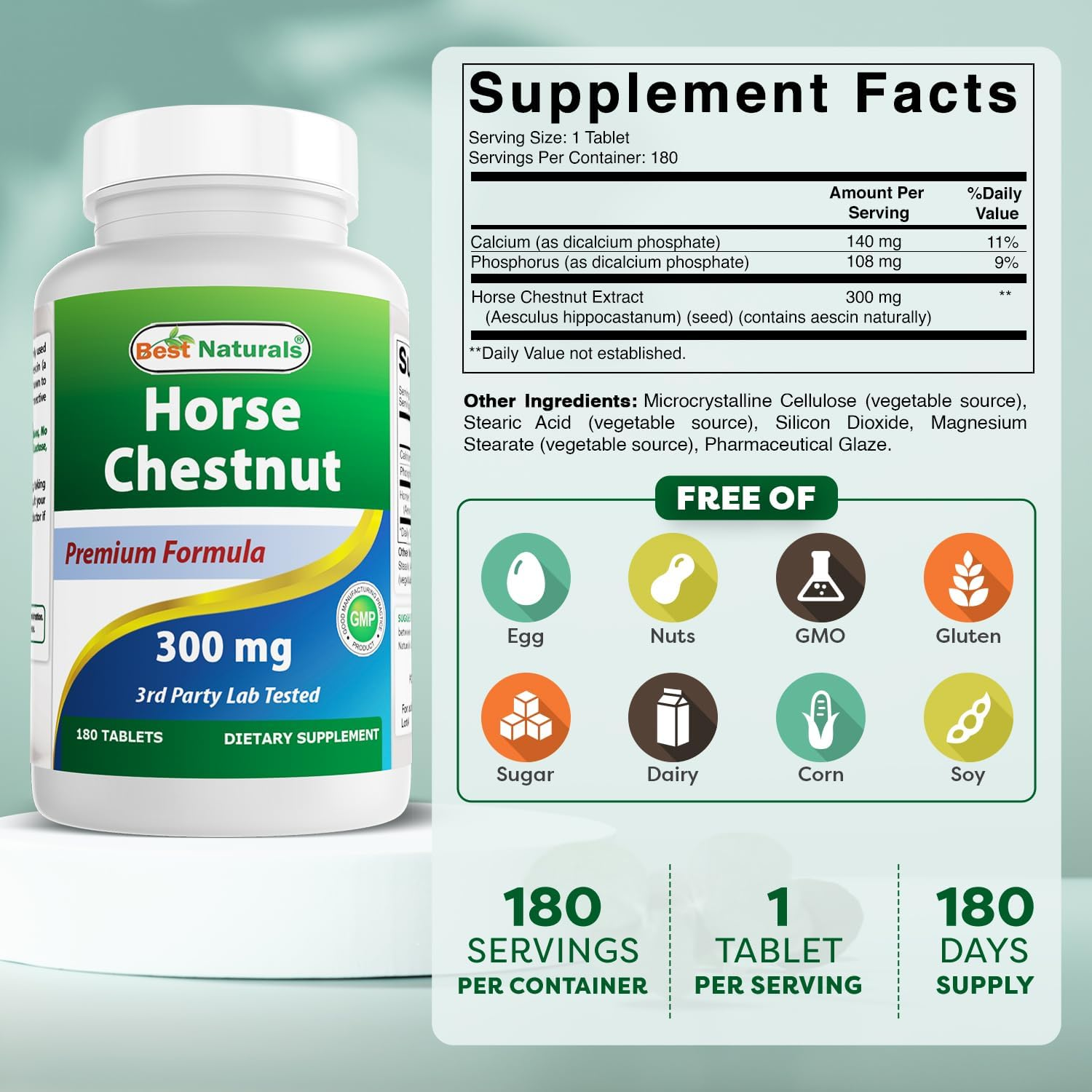Best Naturals Horse Chestnut Extract 300 Mg 180 Tablets image number 6
