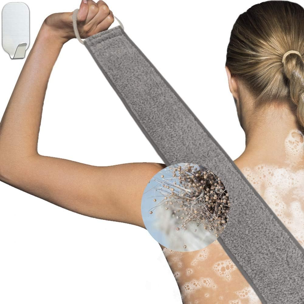 Loofah Back Scrubber for Shower for Men/Women, Natural Soft Flax Back Scrub Washer, Extra Long Back Exfoliator Cleaner for Shower Acne, Dual-Sided Bath Exfoliating Scrubber, Deep Clean&Invigorate Skin image number 2