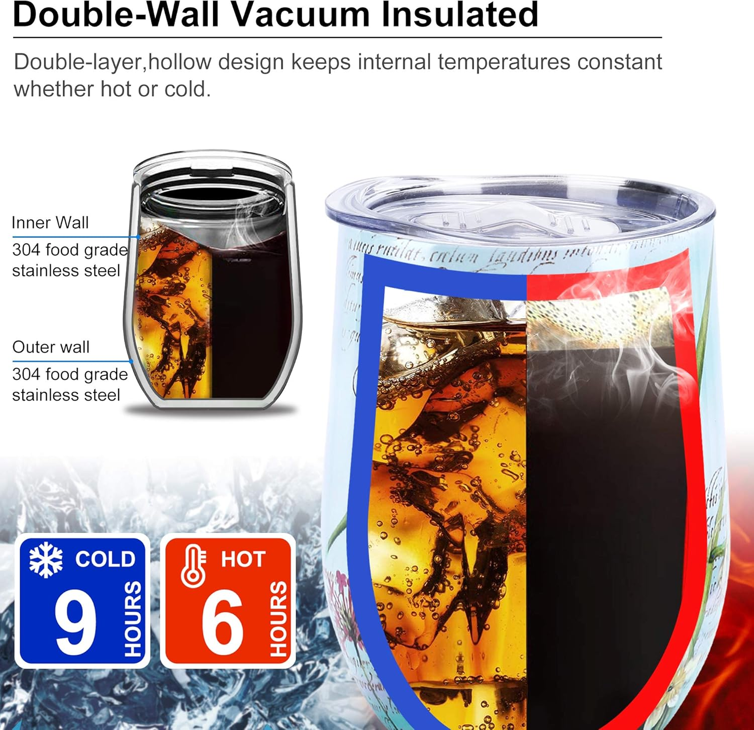 Nymphfable 12Oz Stainless Steel Wine Tumbler with Straw and Lid Dragonflies Insulated Wine Glass Double Wall - Multi-Pineapple image number 5