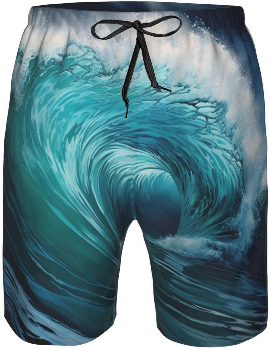 Beautiful Ocean Waves Print Men'S Beach Shorts Hawaiian Summer Holiday Casual Shorts with Drawstring, Quick Dry image number 5